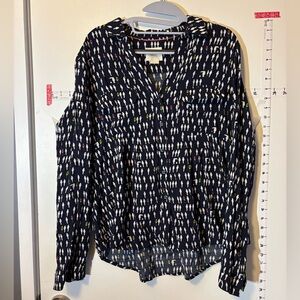 Anthropologie Maeve Navy Bird Patterned Blouse size 10